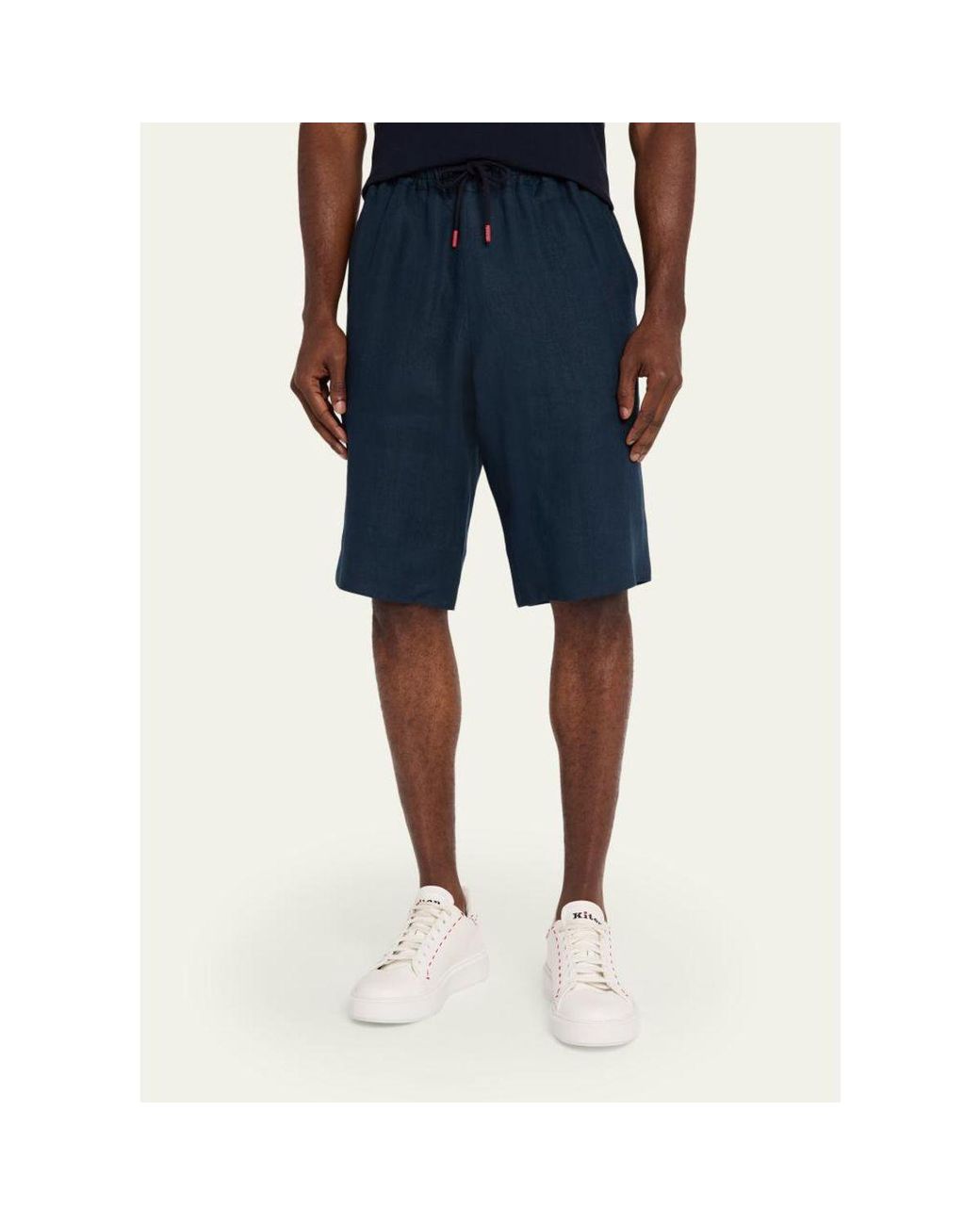 Kiton Blue Linen Drawstring Shorts for men