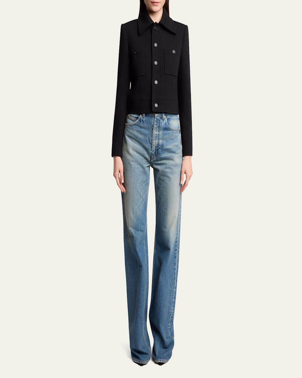 Saint Laurent Blue Collared Button Down Wool Jacket