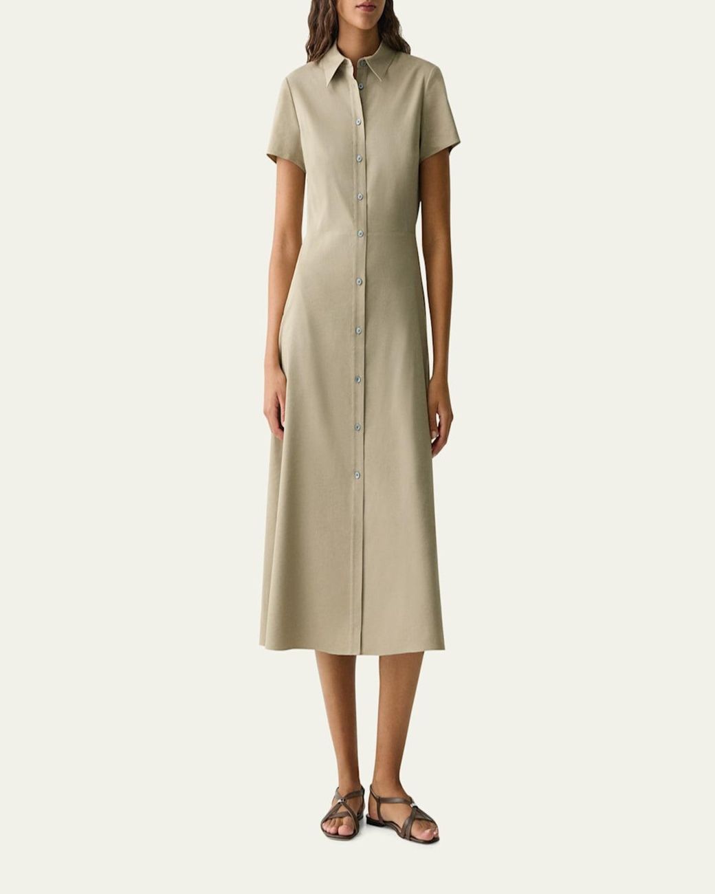 Theory Good Linen Short-Sleeve Button-Front Midi Shirt Dress in Natural |  Lyst
