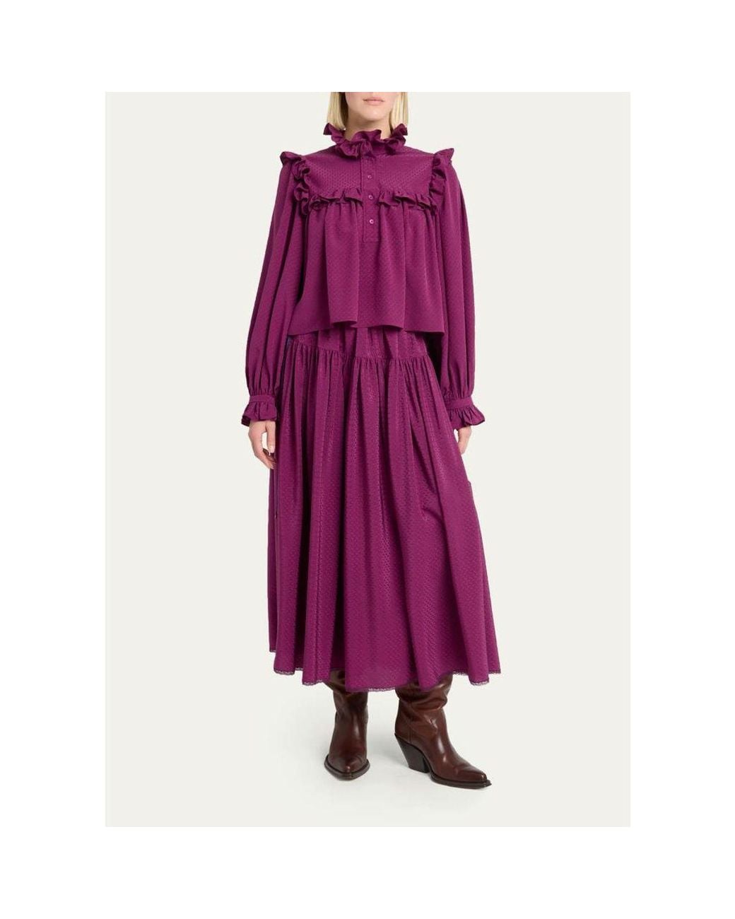 Chloé Purple Textured Ruffled Silk Top