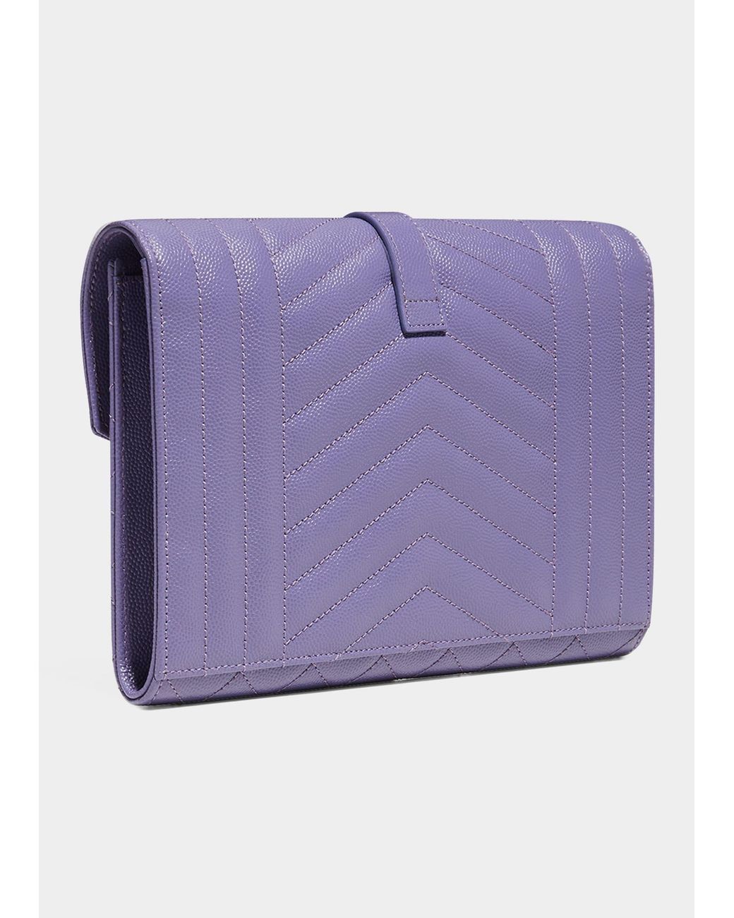Saint Laurent Ysl Monogram Quilted Envelope Clutch Bag in Purple