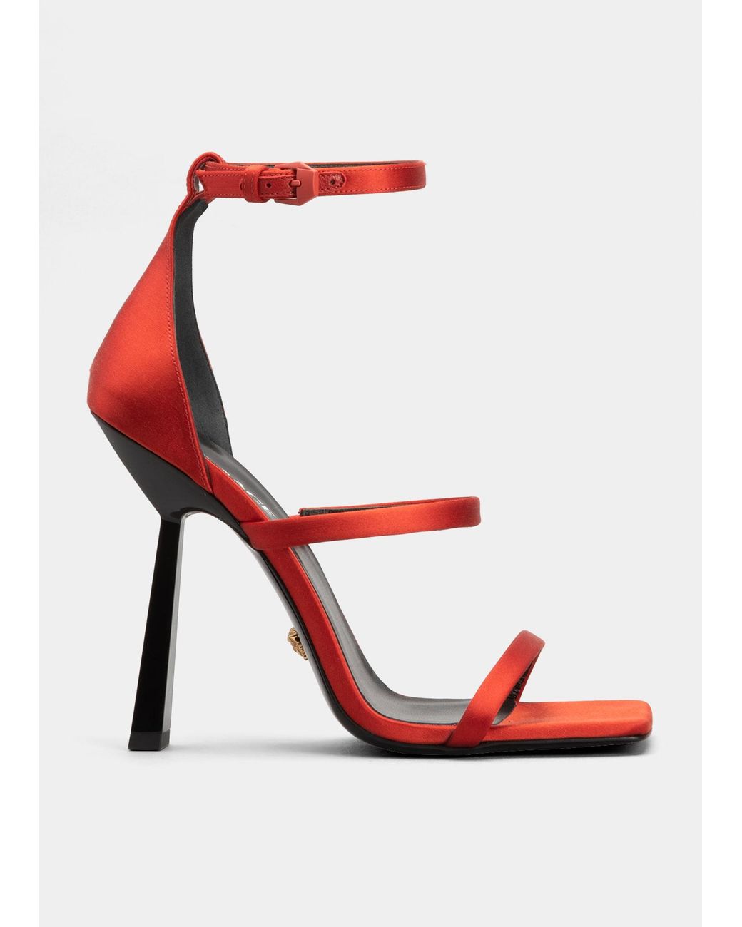 Versace Safety Pin Silk Ankle-strap Sandals in Red