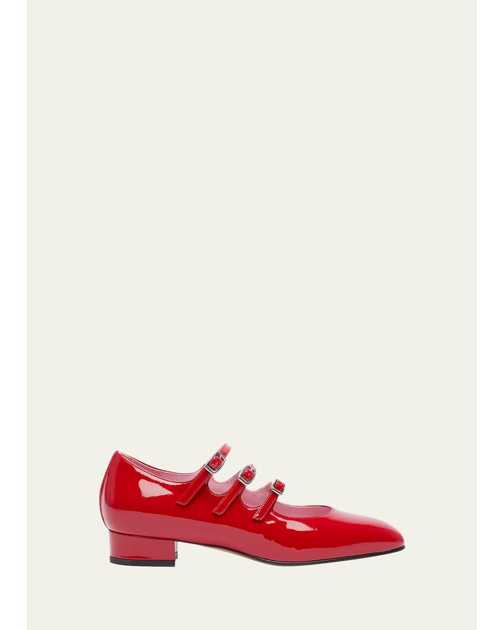 CAREL Ariana Patent Buckle-trio Ballerina Pumps in Red | Lyst