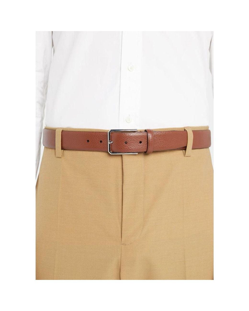 Santoni Brown Grained Leather Belt for men