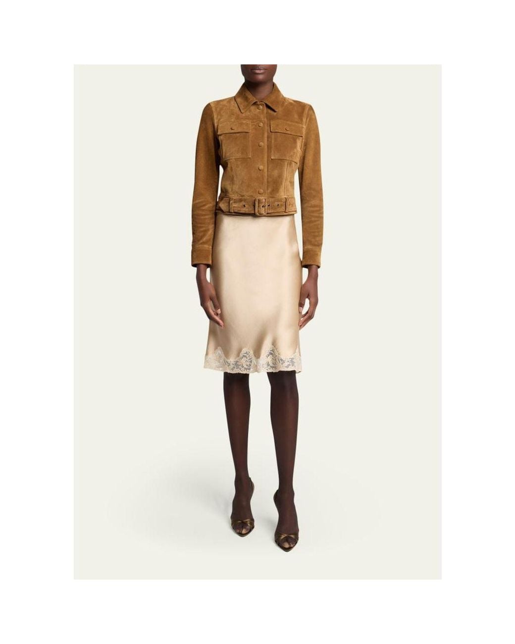 Saint Laurent Natural Belted Suede Jacket