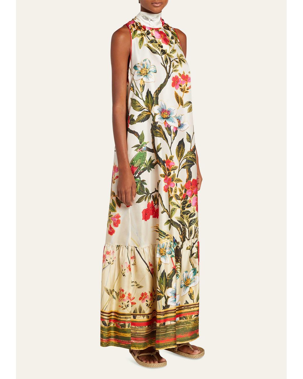F.R.S For Restless Sleepers Floralprint Highneck Silk Maxi Dress in