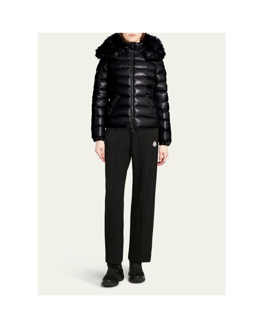 Moncler Black Badyf Faux Fur-Trimmed Hooded Short Down Jacket