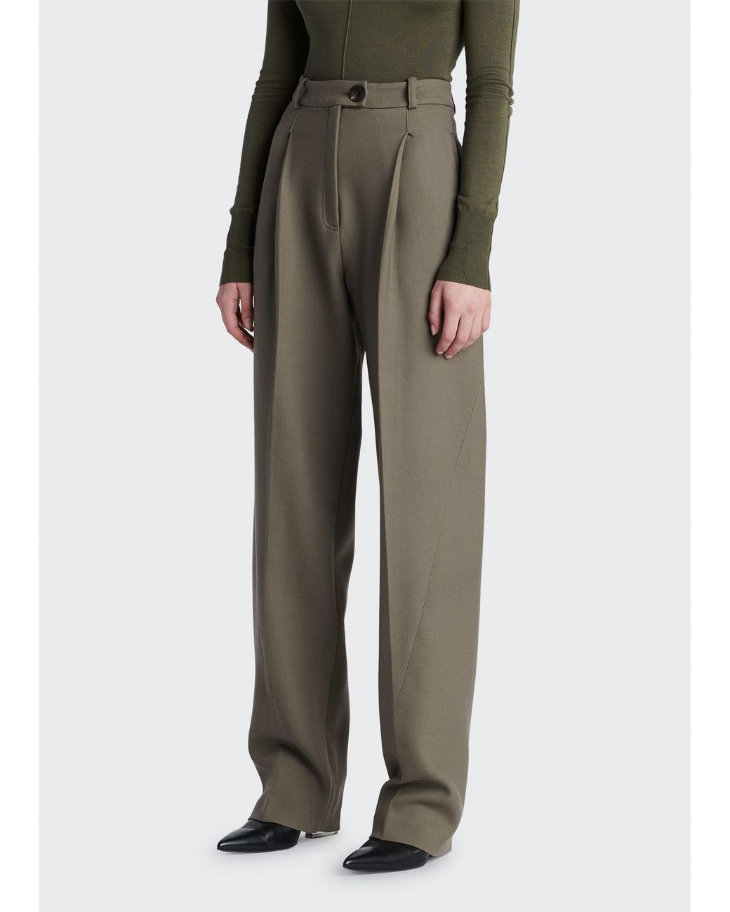 Peter Do Twisted Seam Straight-leg Wool Pants in Green | Lyst