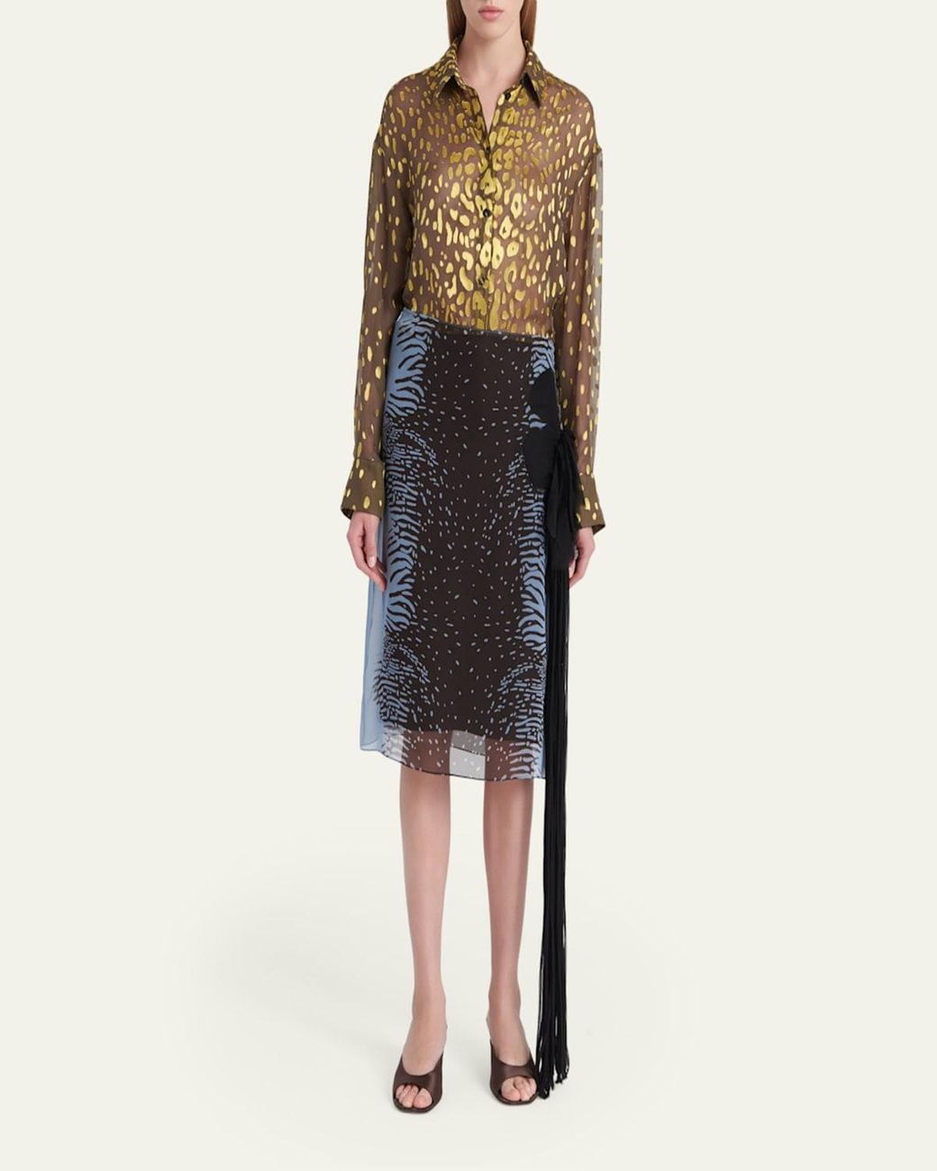 Ferragamo Natural Leopard Devore Button-Down Shirt