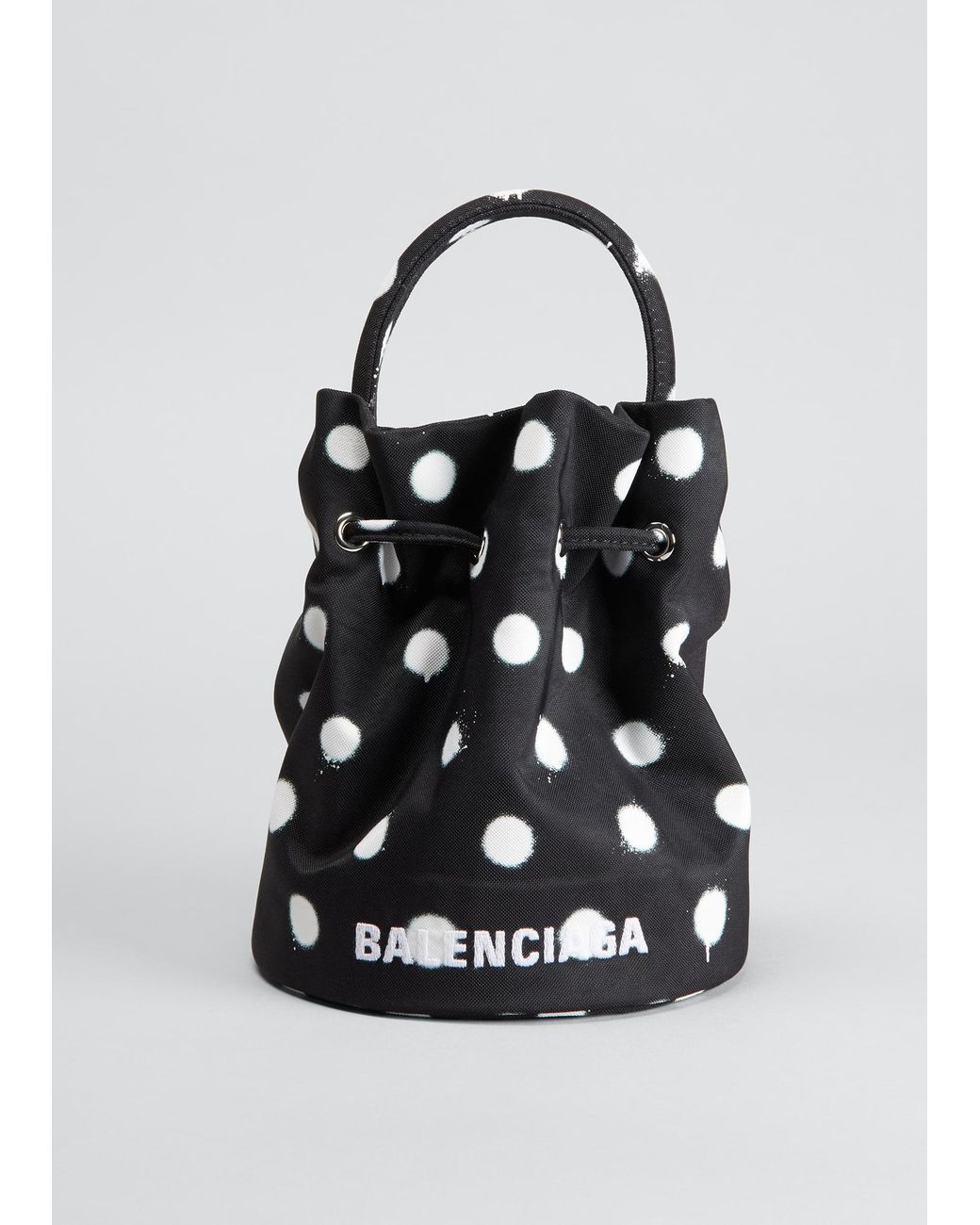 Balenciaga Wheel Polkadot Drawstring Bucket Bag in White Lyst