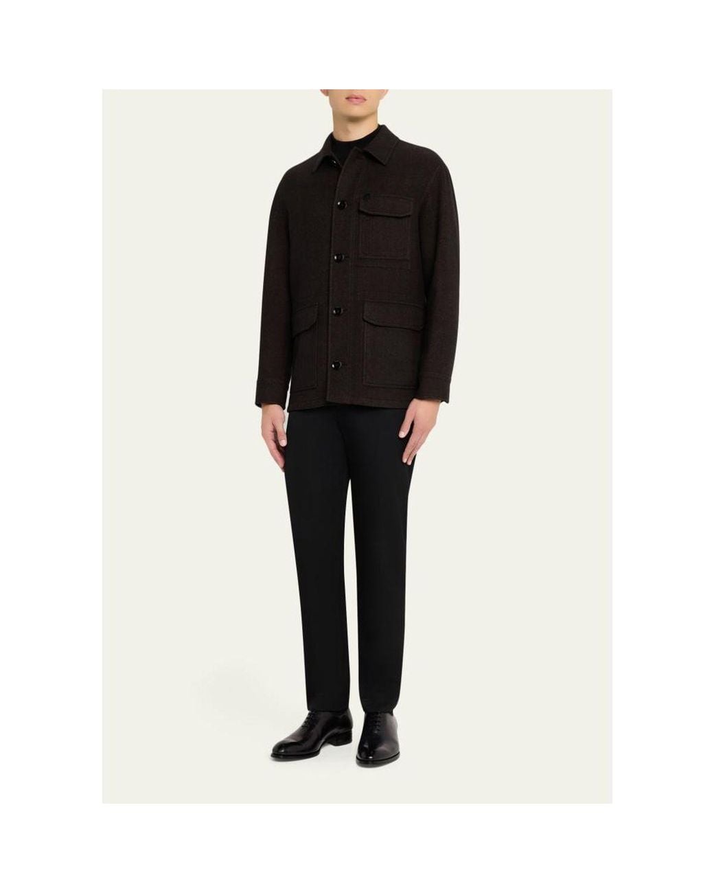Brioni Black Wool Herringbone Overshirt for men