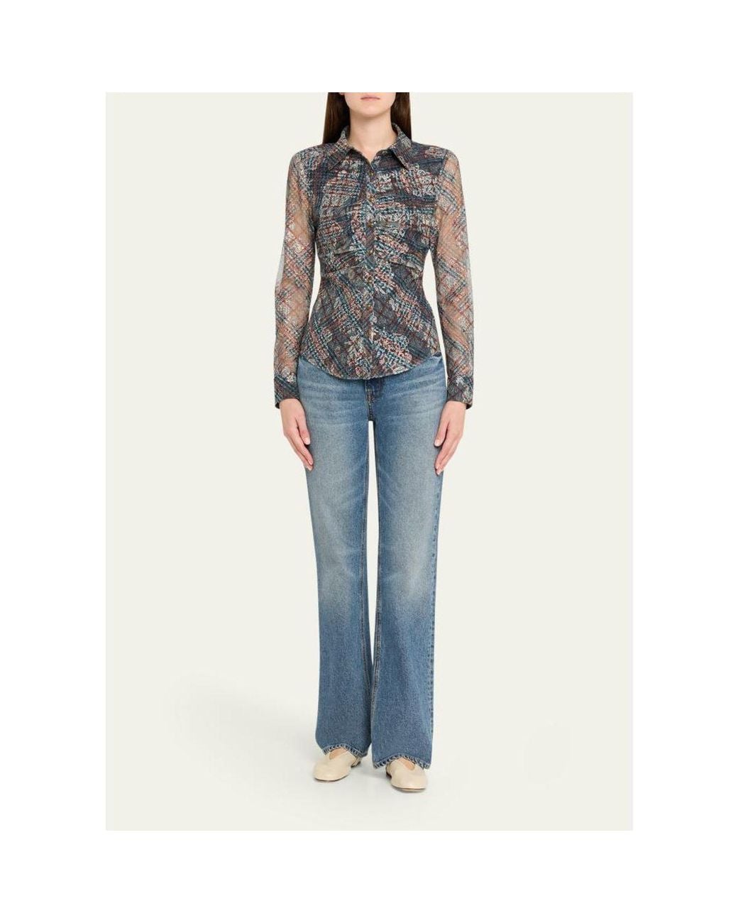 Ramy Brook Gray Plaid Hamilton Button-Front Blouse