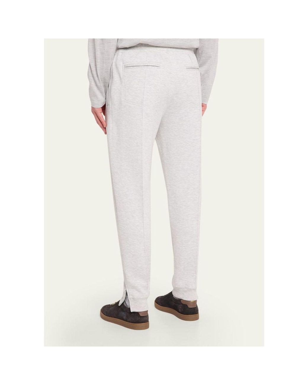 Brunello Cucinelli White Pintuck-Pleated Drawstring Sweatpants for men