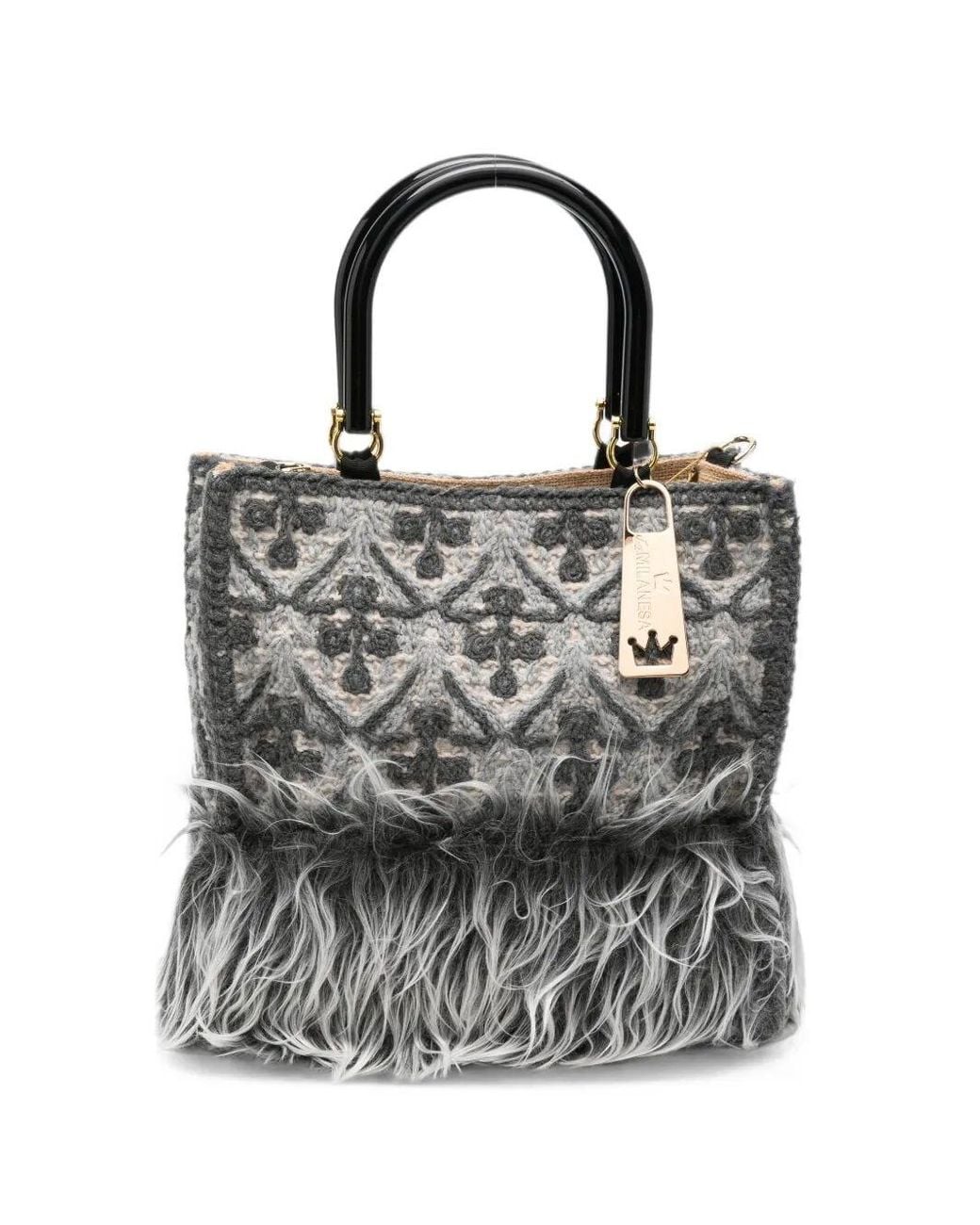 La Milanesa Gray Handbag Medium Crochet Bag "Lady"