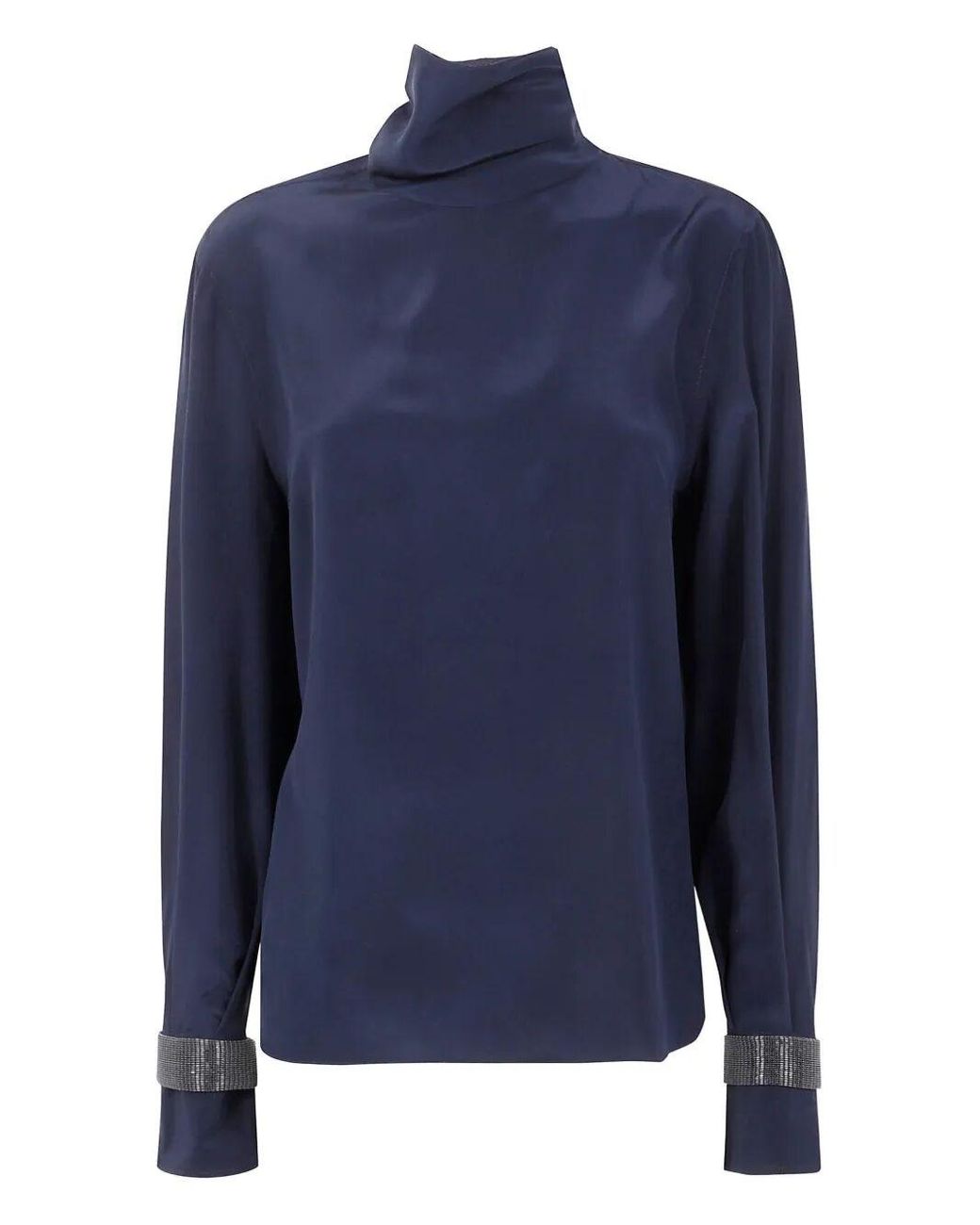 Brunello Cucinelli Blue Turtle Neck Blouse
