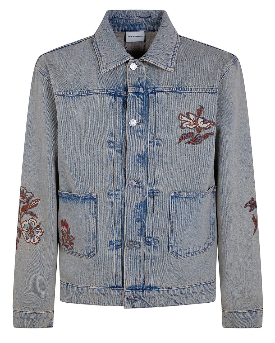 Drole de Monsieur Gray "Brodée Fleurs" Dusty Denim Jacket for men