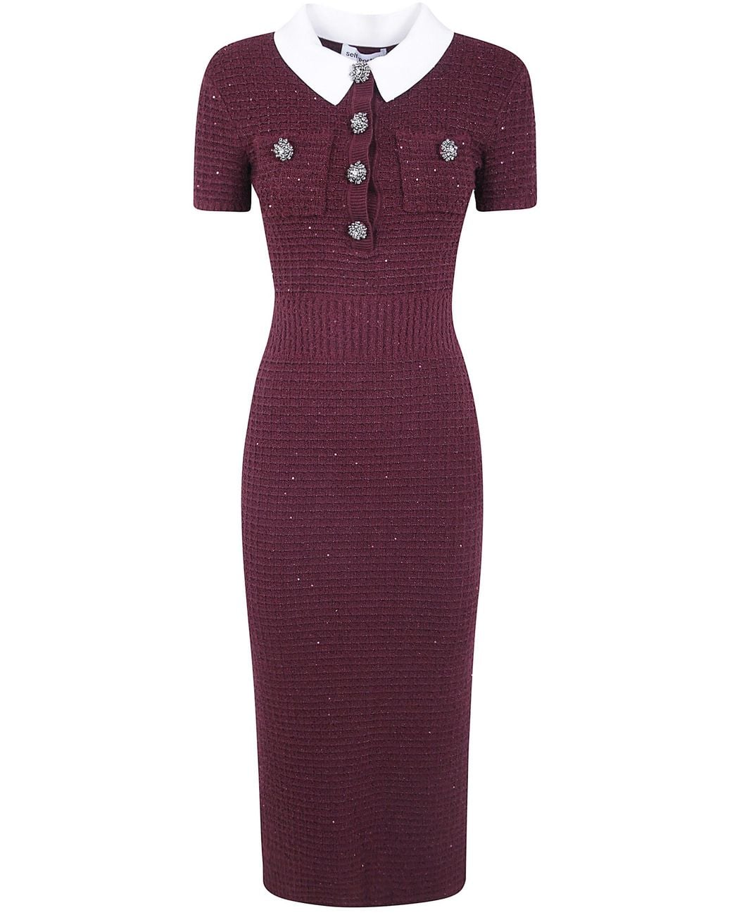 Self-Portrait Purple Midi Dress Textured Knit