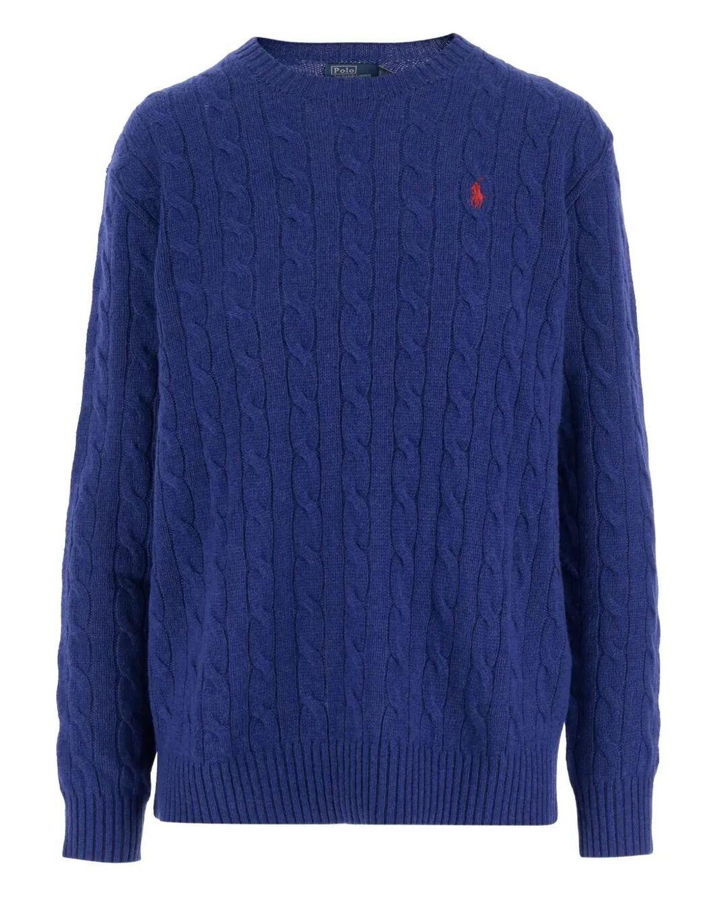 Polo Ralph Lauren Blue Sweater Pullover Cable Knit Oversize
