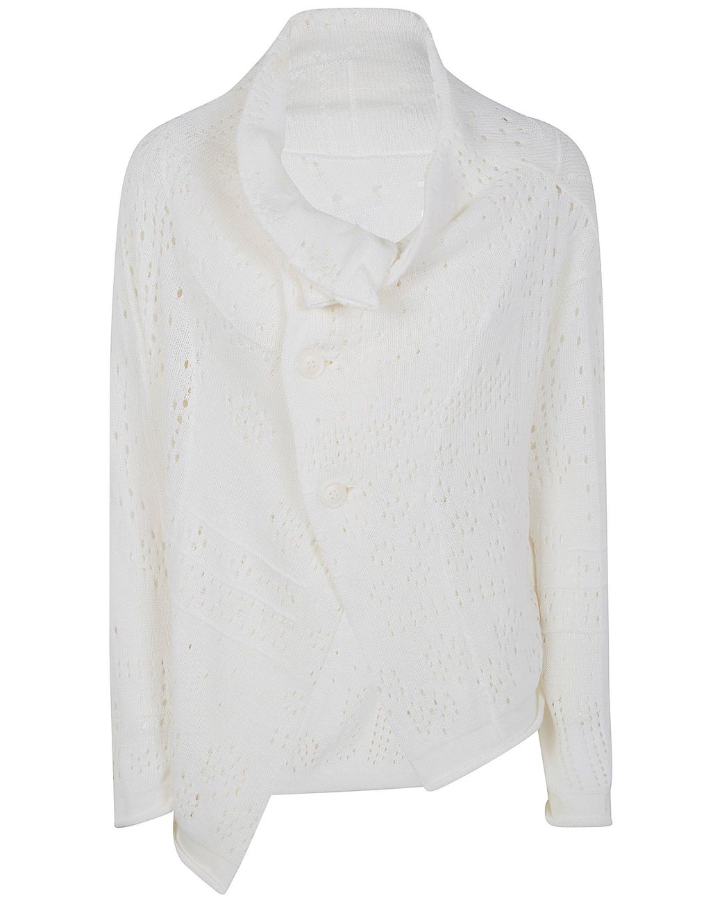Y's Yohji Yamamoto White Off-Neck Cropped Button Cardigan