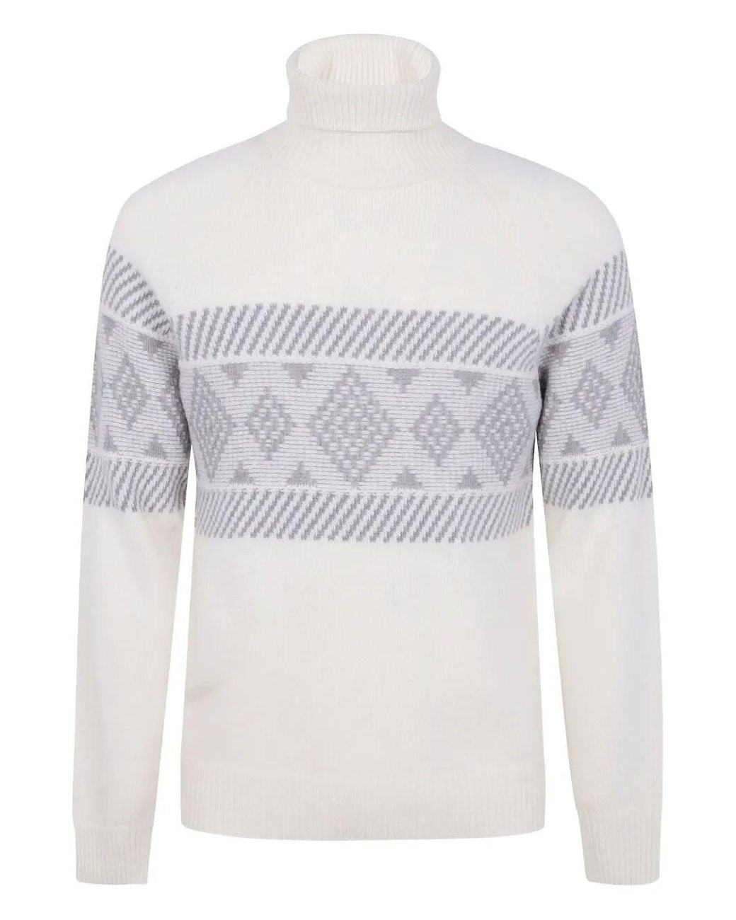Barba Napoli White Turtle Neck Central Embroider Sweater for men