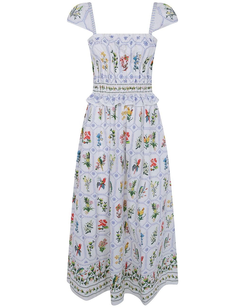 Farm Rio White "Tropical Porcelain" Off- Maxi Dress
