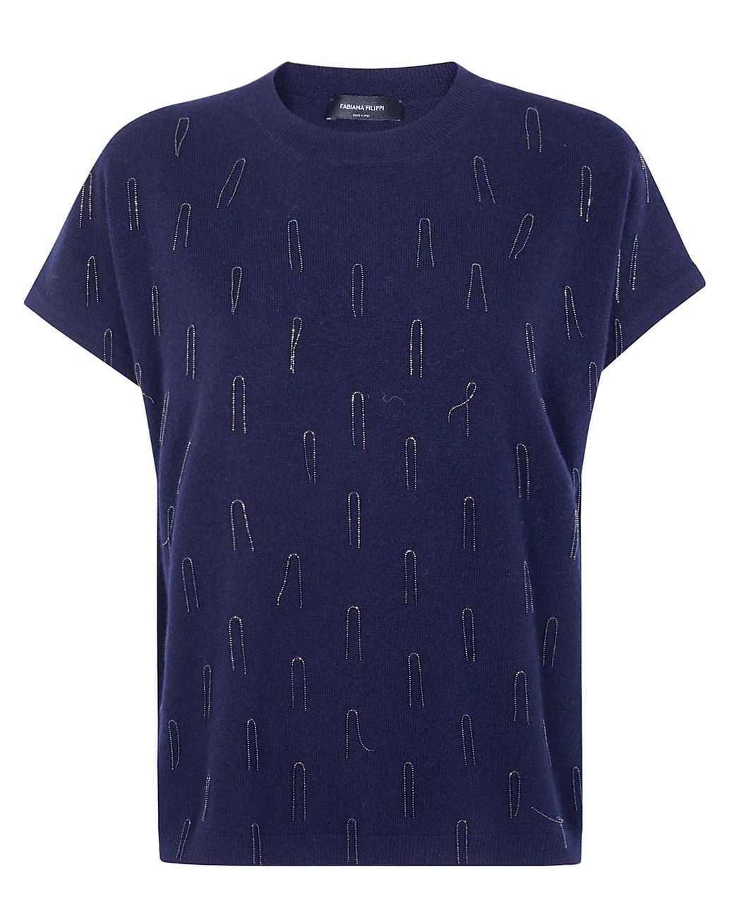 Fabiana Filippi Blue Platinum Cap Sleeve Sweater With Embrodery