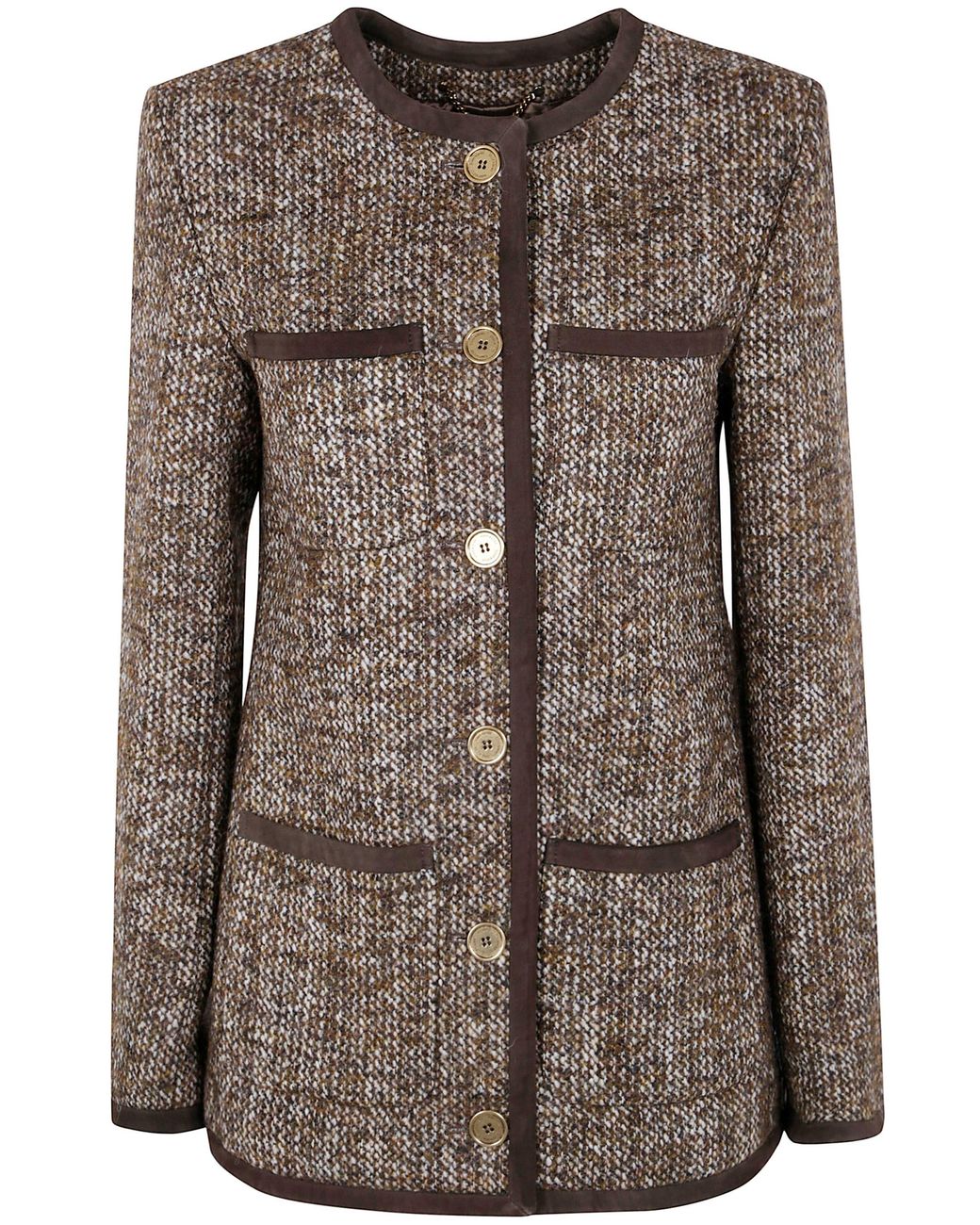 Golden Goose Deluxe Brand Brown "Journey W's" Long Boxy Jacket W Patch Pockets And Leathe