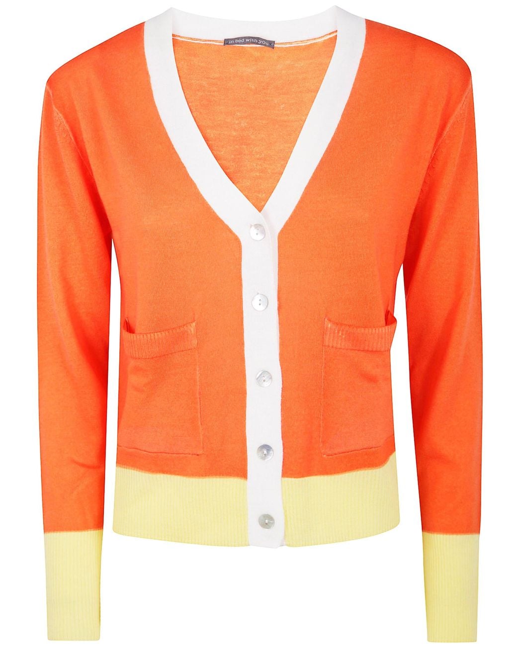 In bed with You Orange V Neck Pockets Cardigan Jacket