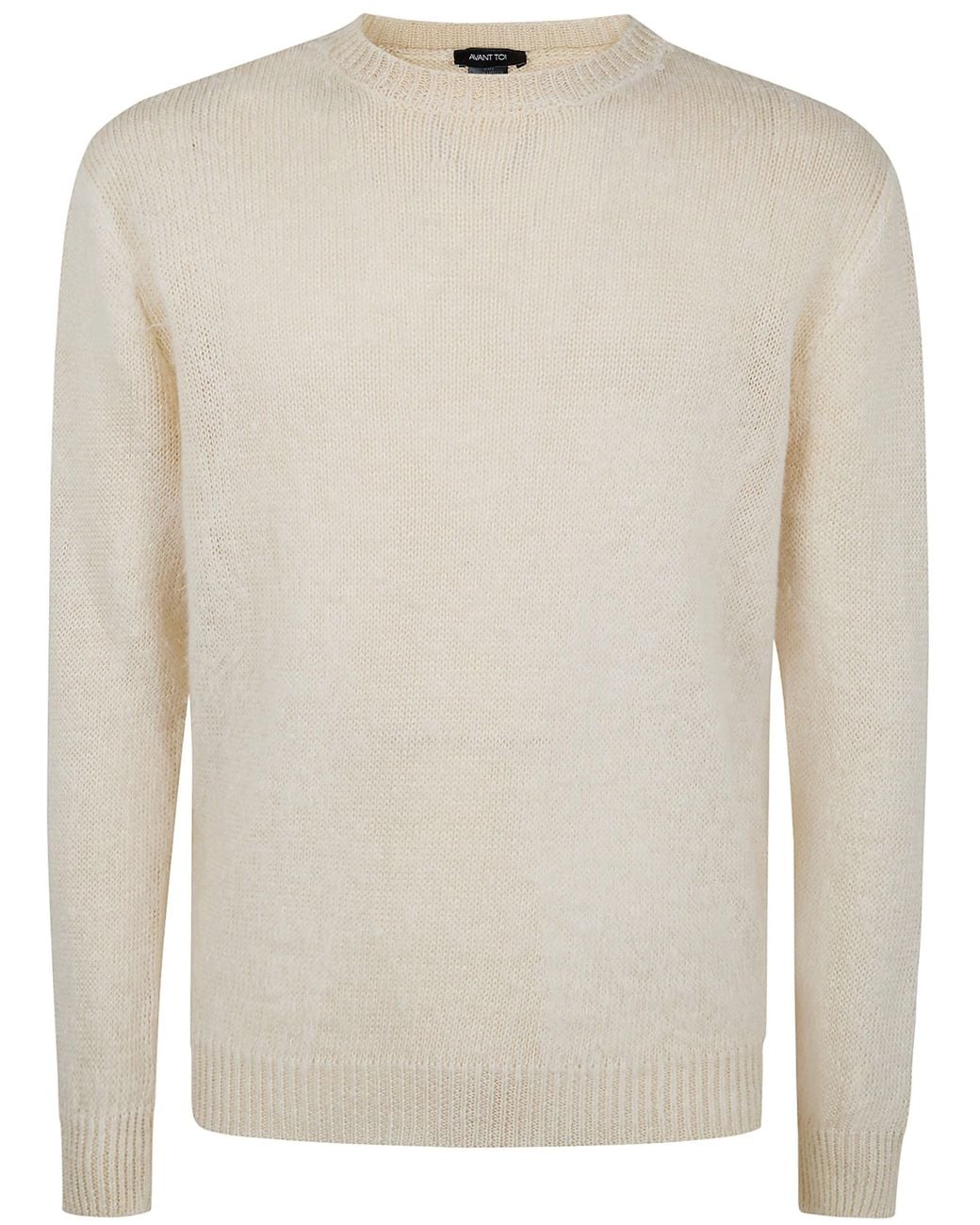 Avant Toi White "Hand Painted" Brushed Linen Round Neck Pullover for men