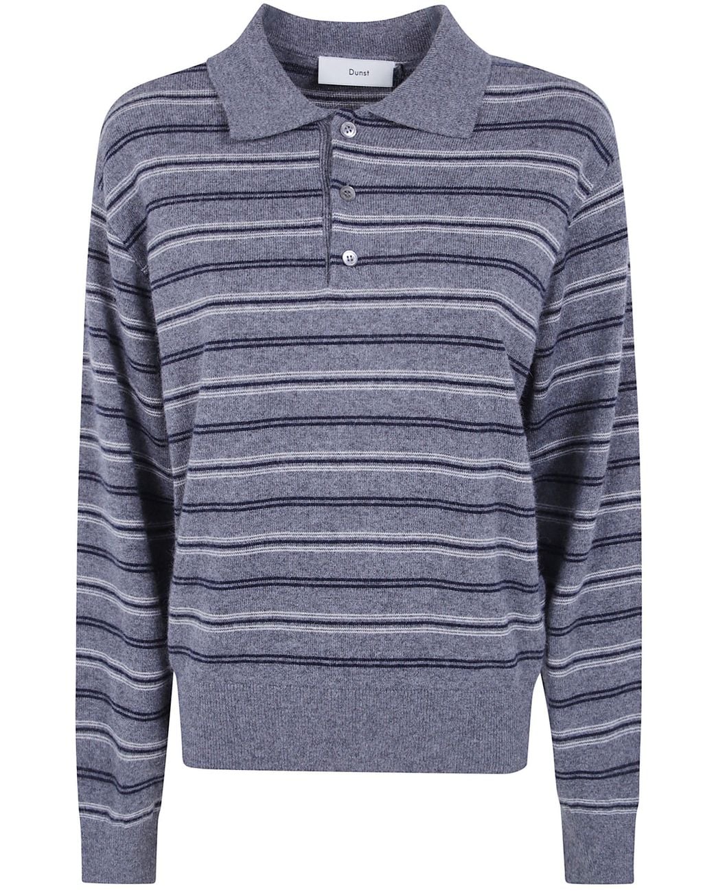 DUNST Blue Collared Striped Sweater