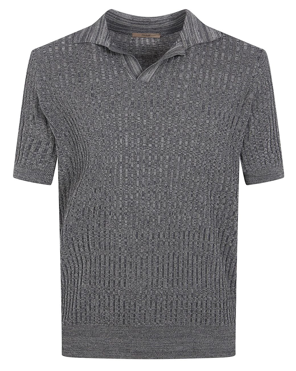 Nuur Gray Short Sleeved Polo Neck Mouline T-Shirt for men