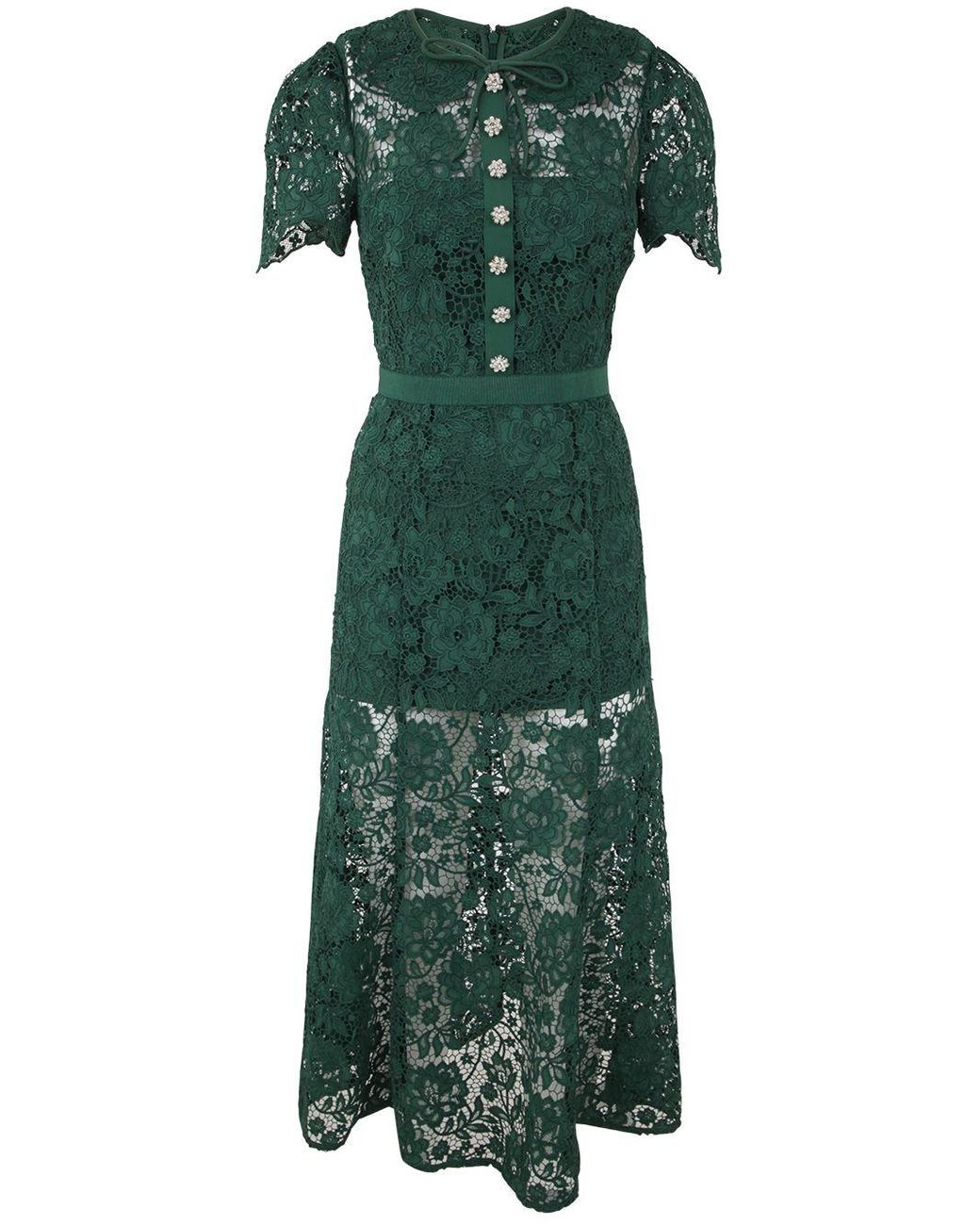 self portrait green cord lace midi dress Cream Cord Lace Bow Midi Dress – self-portrait-US main image 0