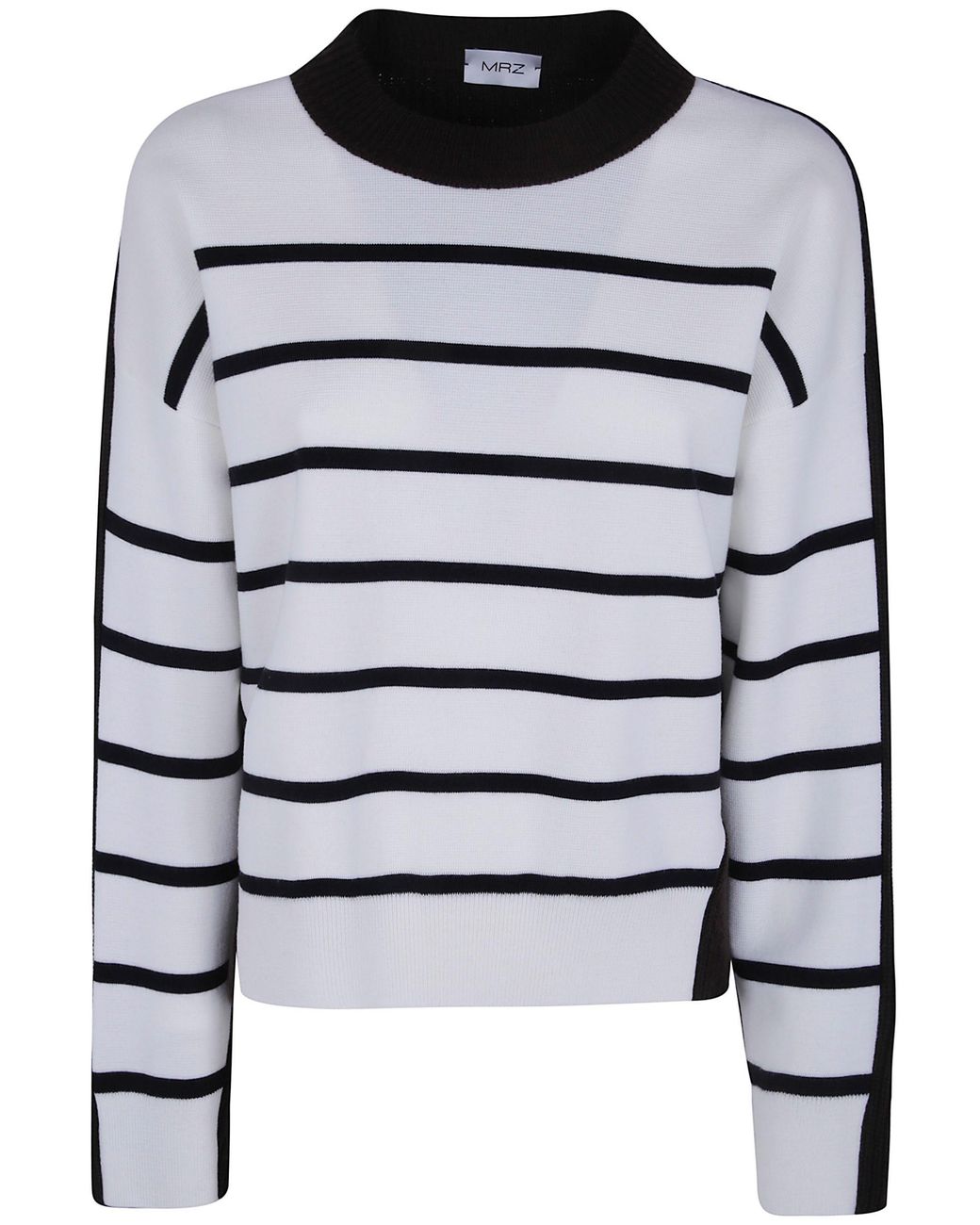 Mrz Gray Sweater Stripes Round Neck
