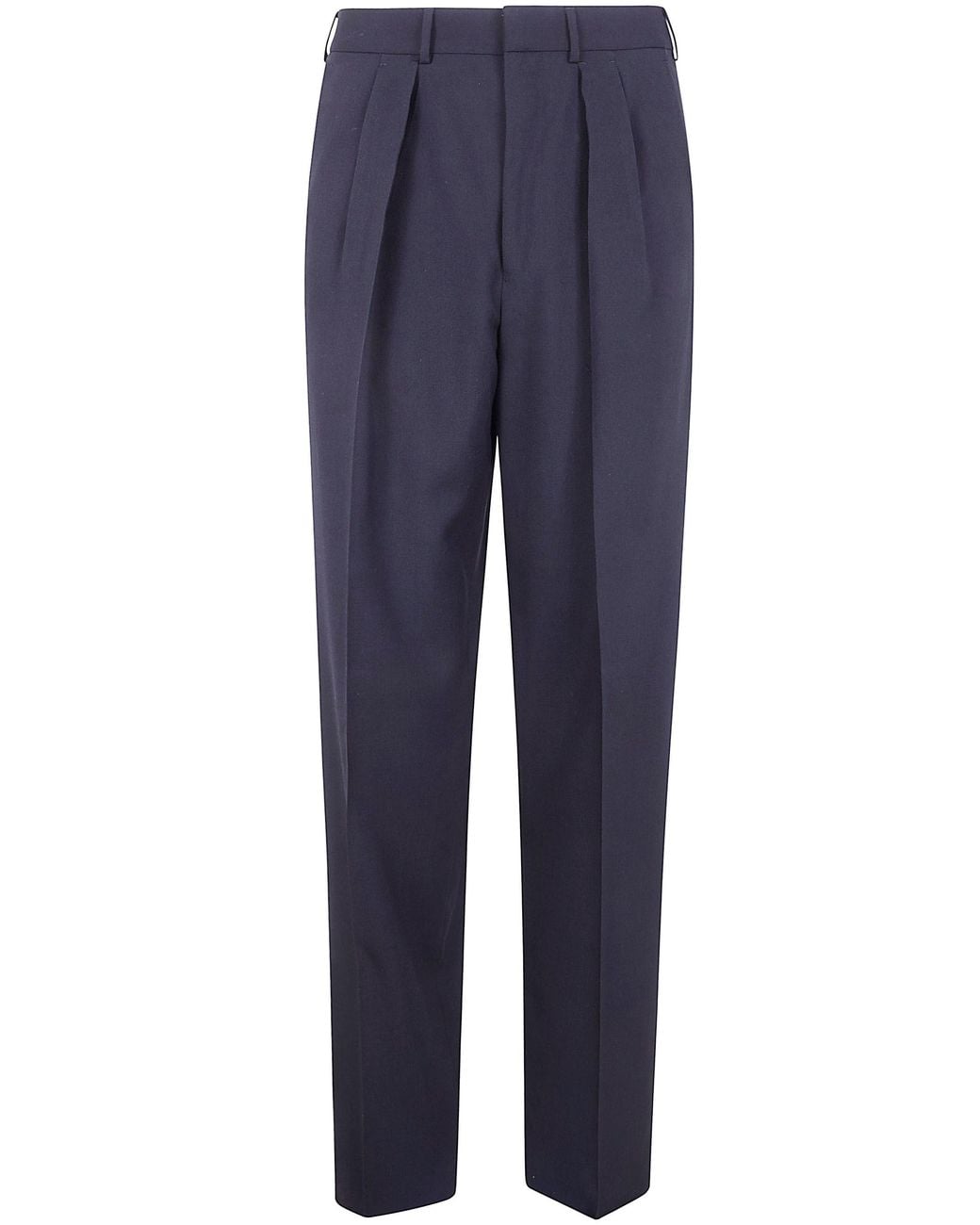 Tom Ford Blue Wool Cashmere Silk Reps Double Pleat Pants for men