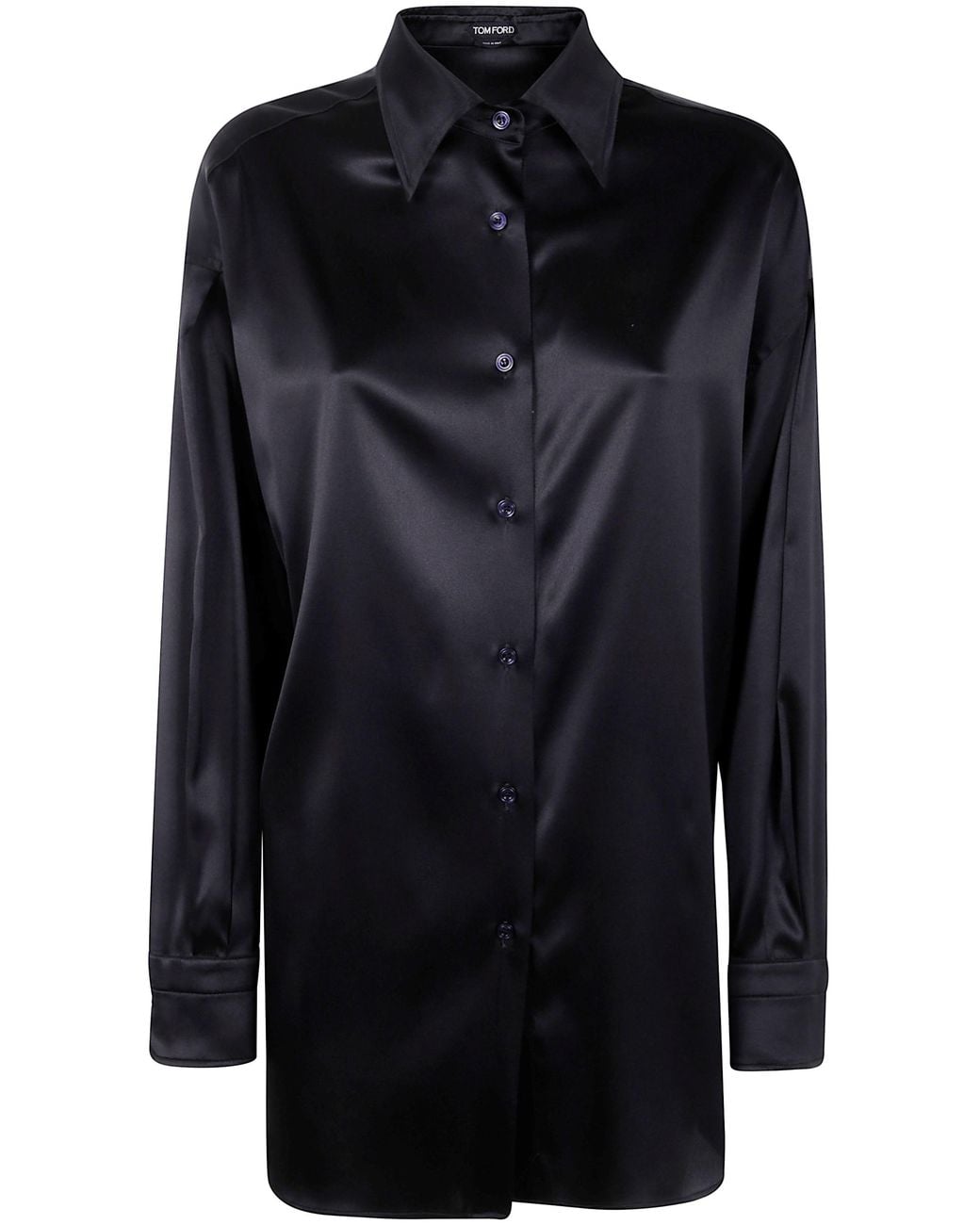 Tom Ford Black Stretch Silk Satin Relaxed Fit Shirt