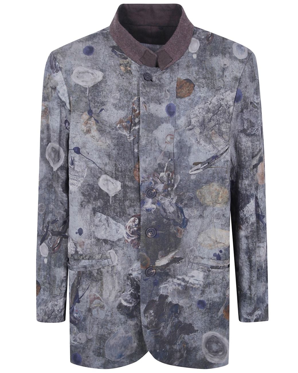 Ziggy Chen Blue Jacket Digital Print "Stand Collar Blazer" for men