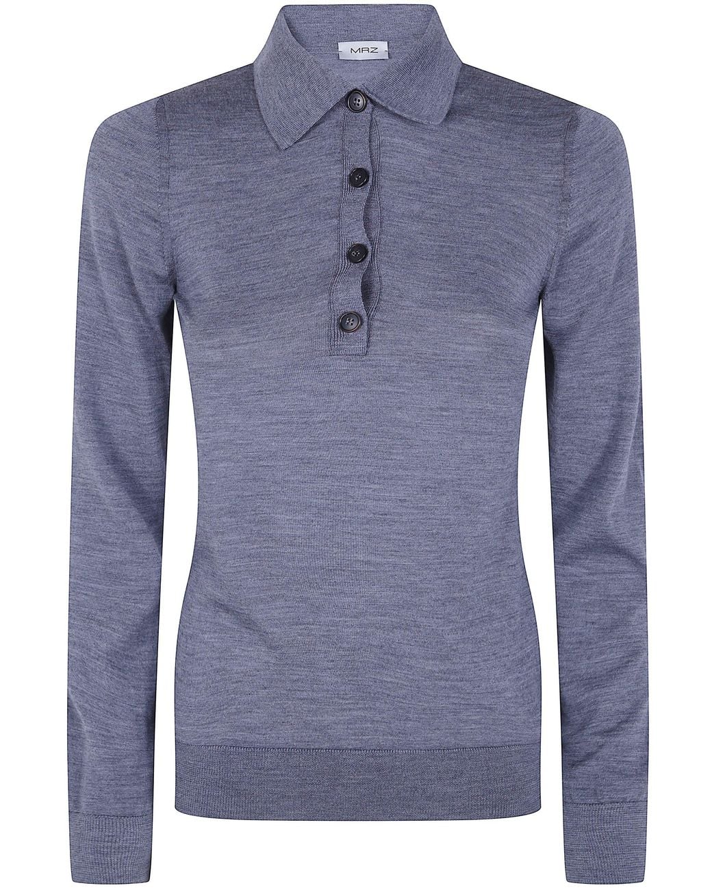 Mrz Blue Sweater Wool 100% Virgin Wool "Long Sleeves Polo Neck"