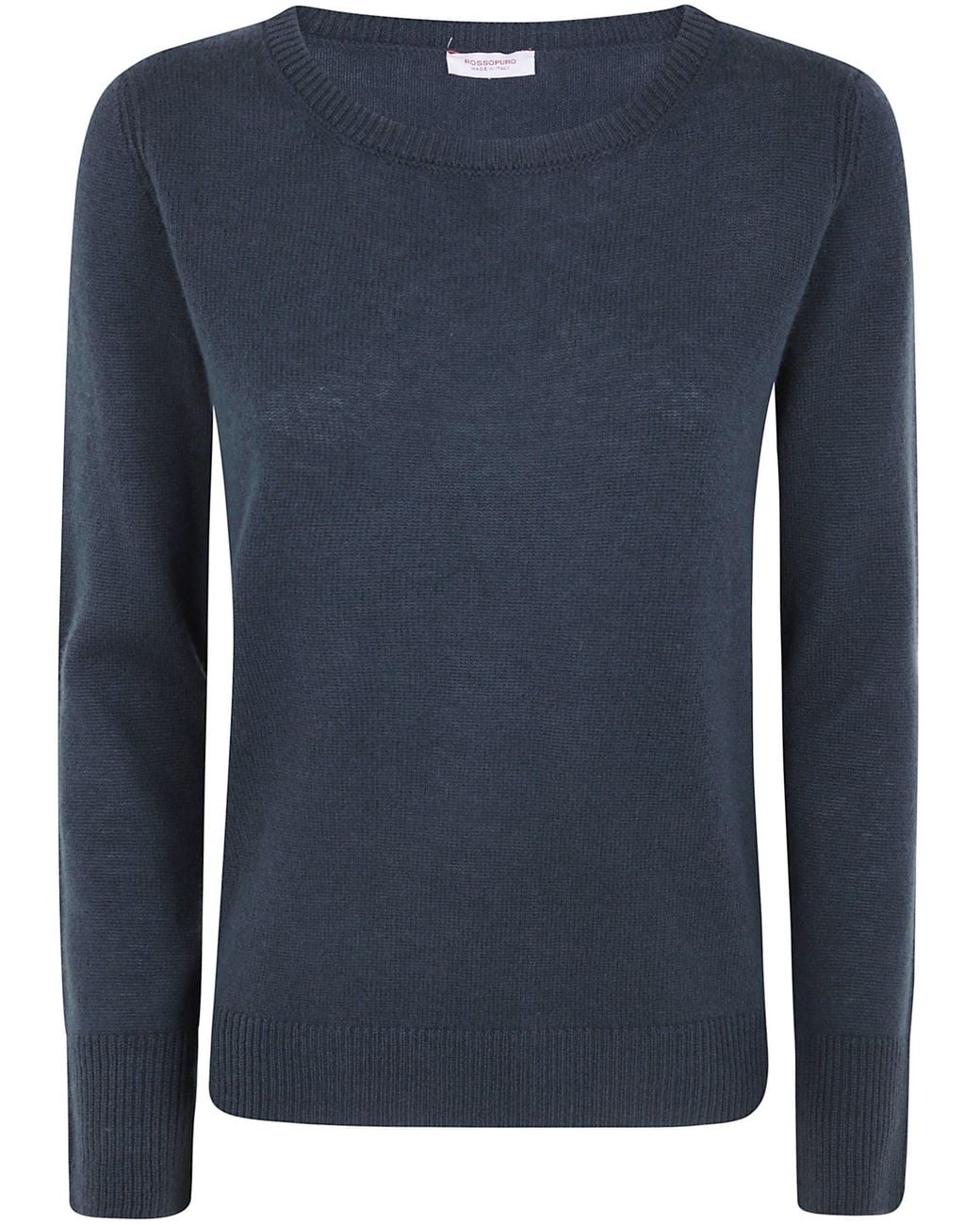 Rossopuro Blue Boat Neck Long Sleeve Sweater