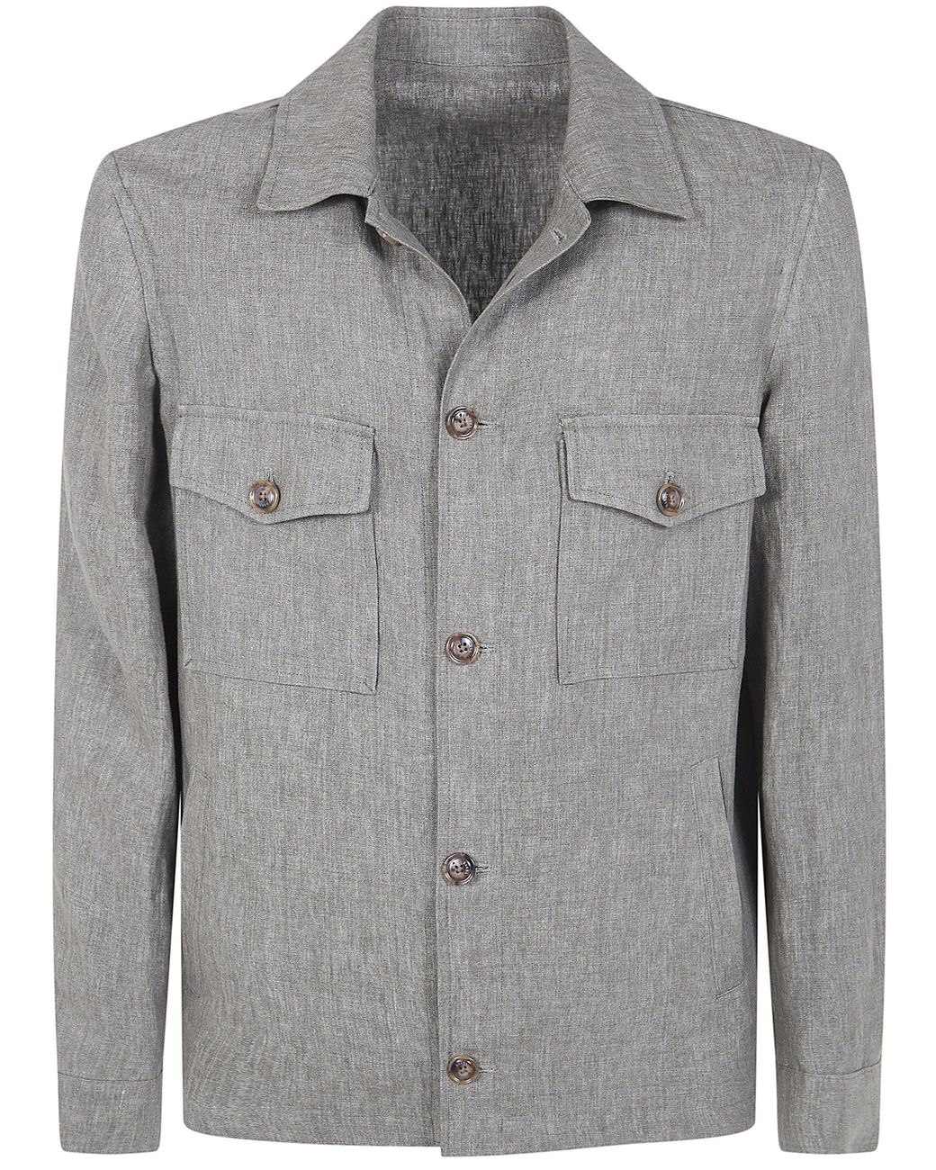 Barba Napoli Gray "Park" Linen Shirt for men