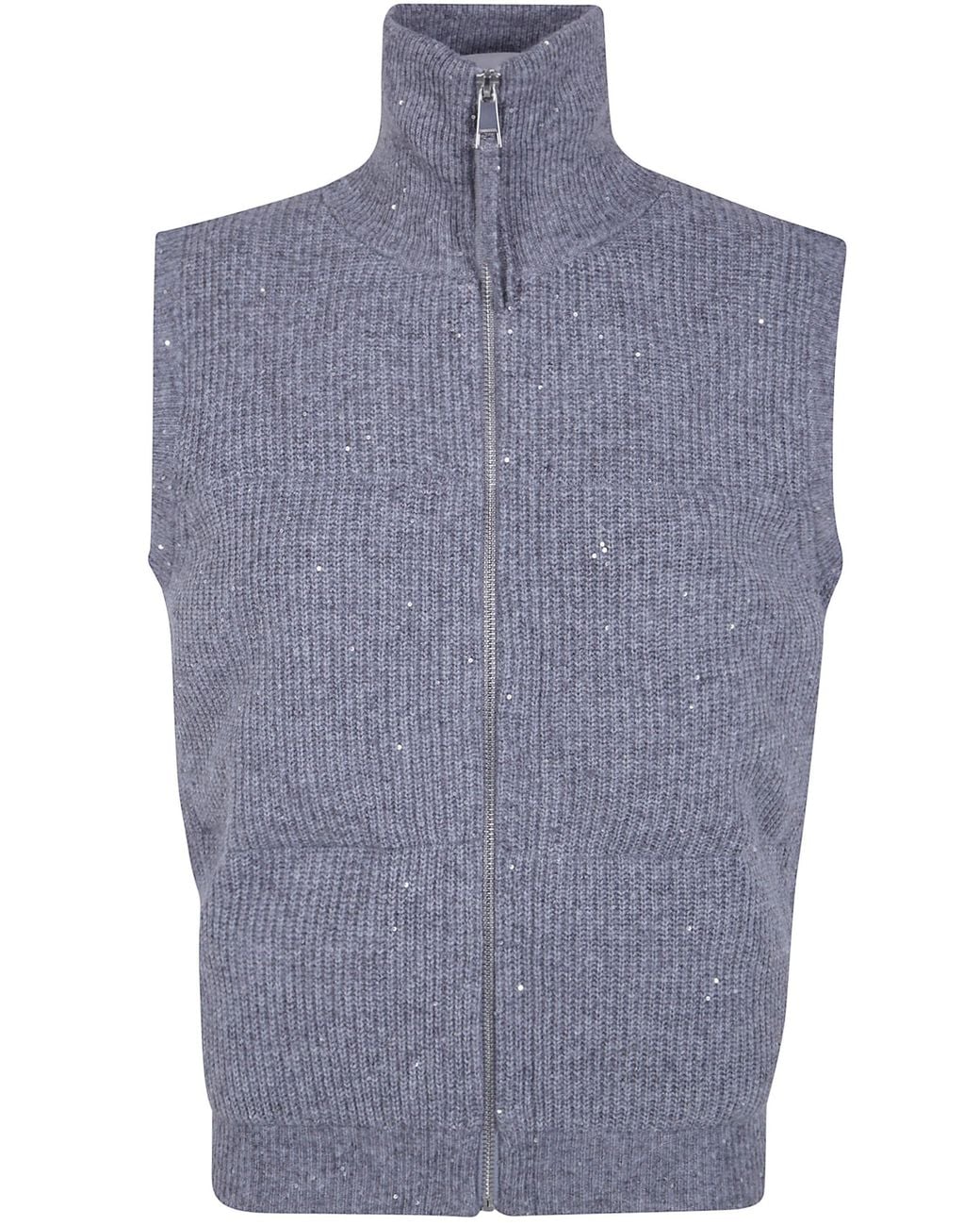 Seventy Blue Sweater Vest Zipped "Zipped Gilet With Pailletes"