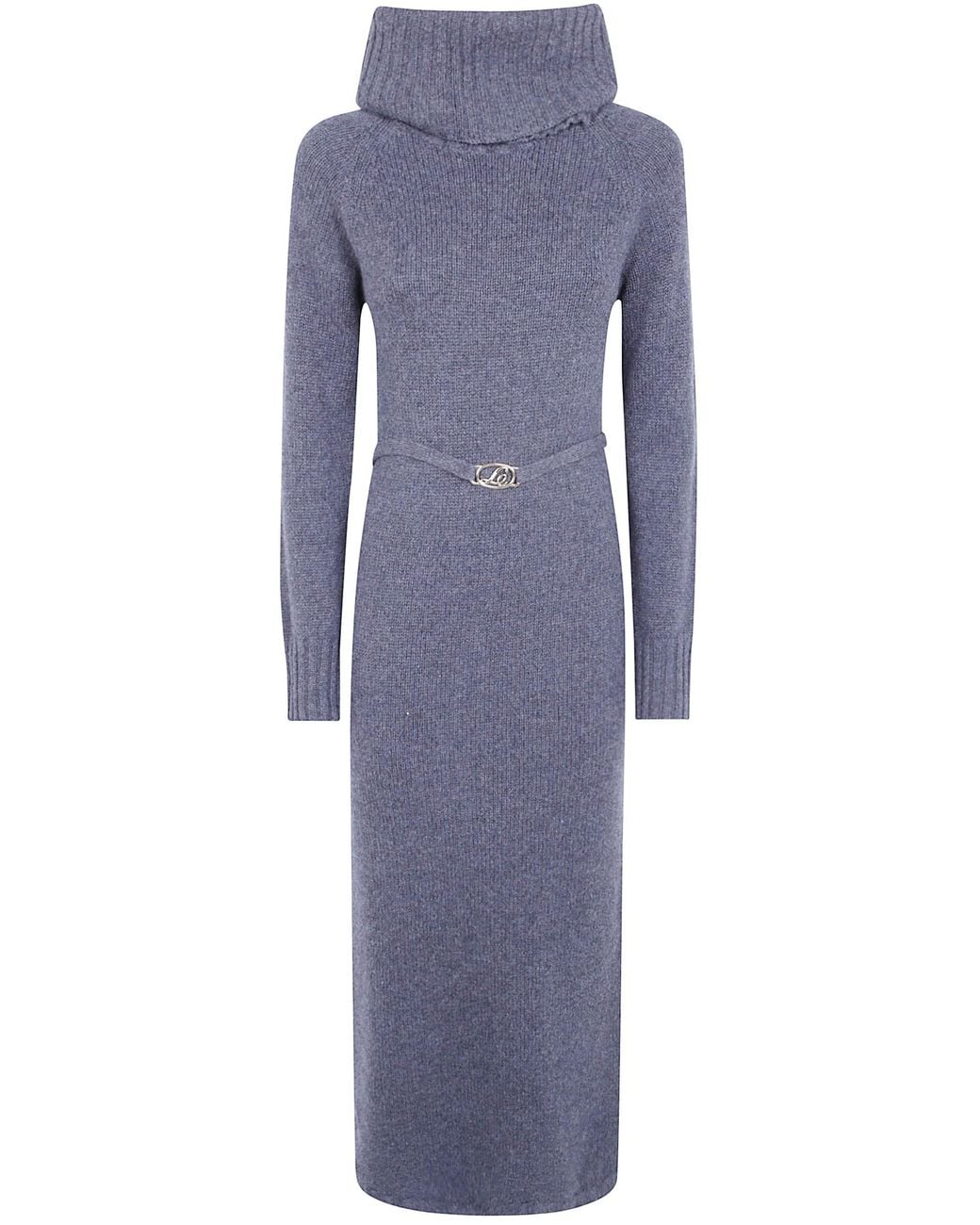 Twinset Blue Long Sleeve Turtleneck Dress