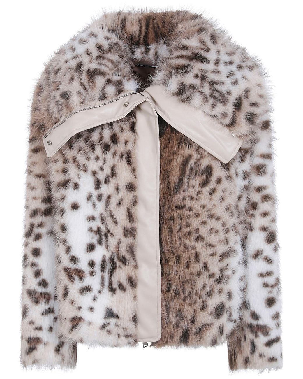 DR. HOPE Gray Faux Fur Jacket Leopard