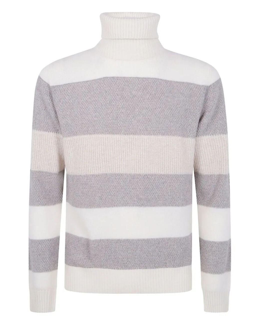 Barba Napoli White Turtle Neck Orizontal Stripes Sweater for men
