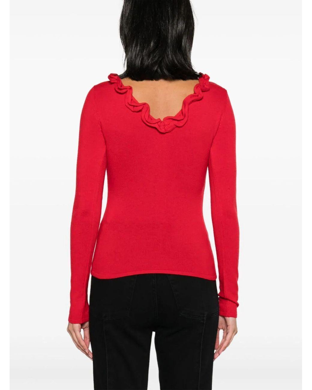 Blugirl Blumarine Fitted Long Sleeves Crew Neck Sweater in Red