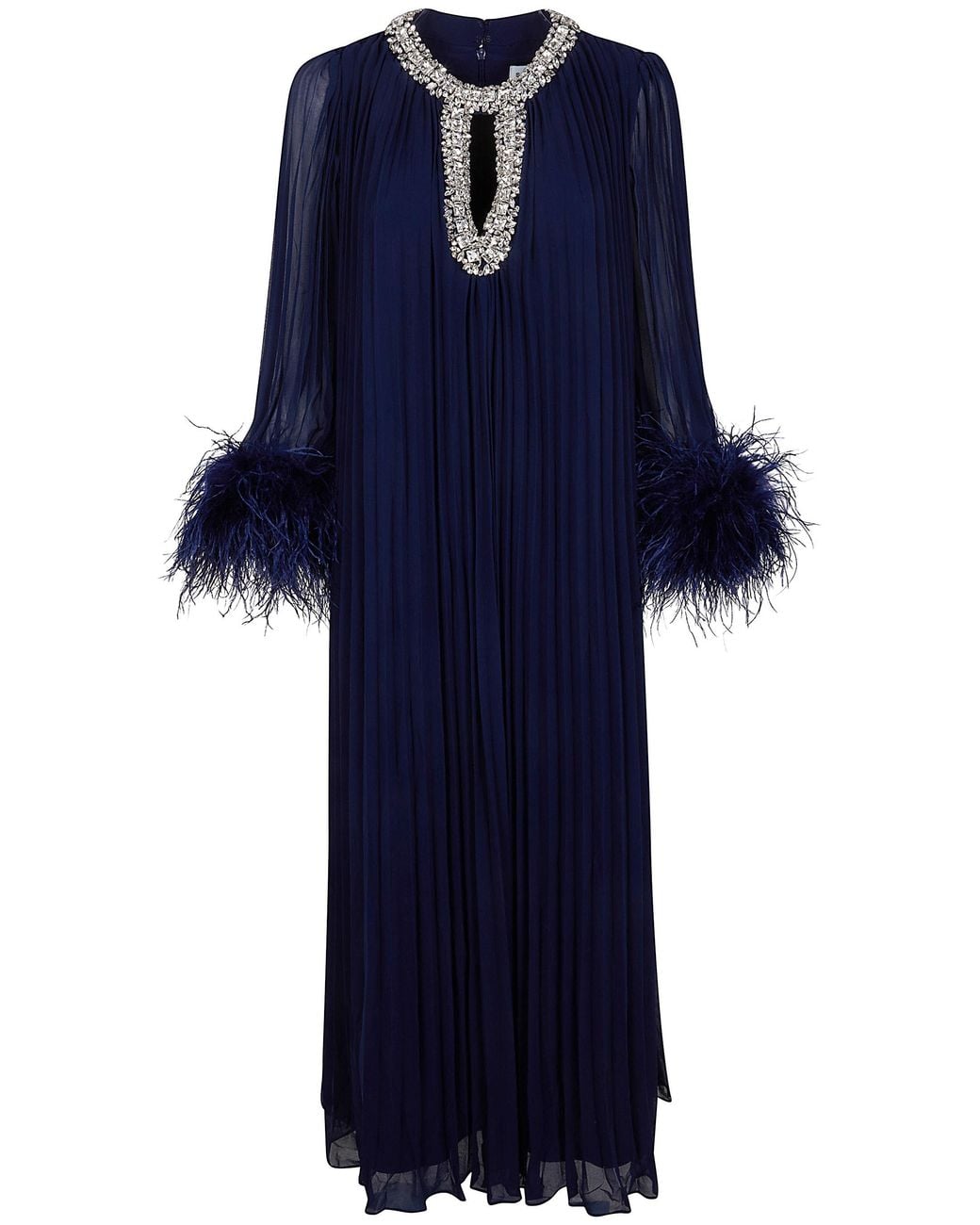Self-Portrait Blue Chiffon Feather Midi Dress