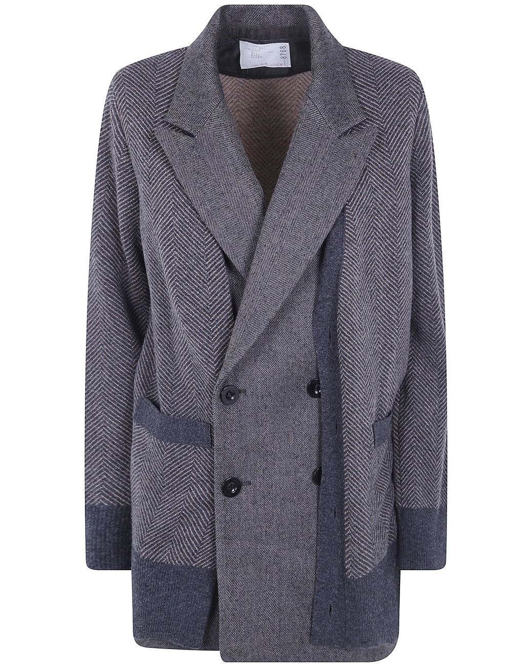 Sacai Gray Cardigan Double Face Herringbone "Double Face Herringbone X Wool