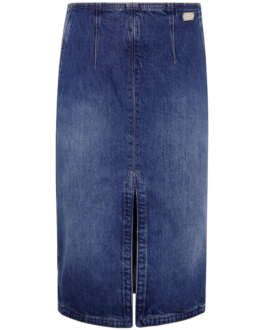 Elisabetta Franchi Blue High-Waisted Denim Midi Skirt