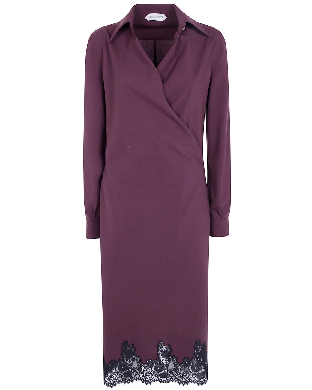 Alberta Ferretti Purple Dress Tropical Wool Midi