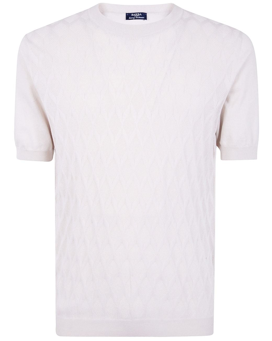 Barba Napoli White Embroidered Fancy Round Neck Sweater for men