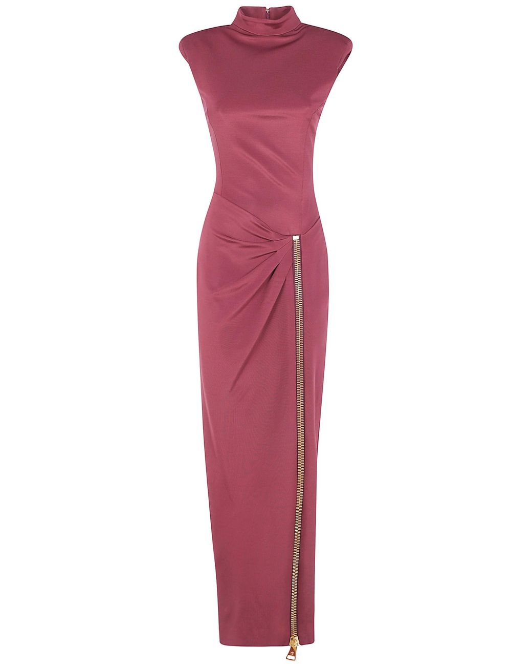 Balmain Purple Zipped Compact Jersey Slit Long Dress